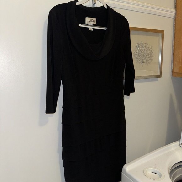 Joseph Ribkoff Black Drop Waist Ruffle Dress, Cowl Neck SZ 8 $258 - STUNNING - Picture 3 of 3